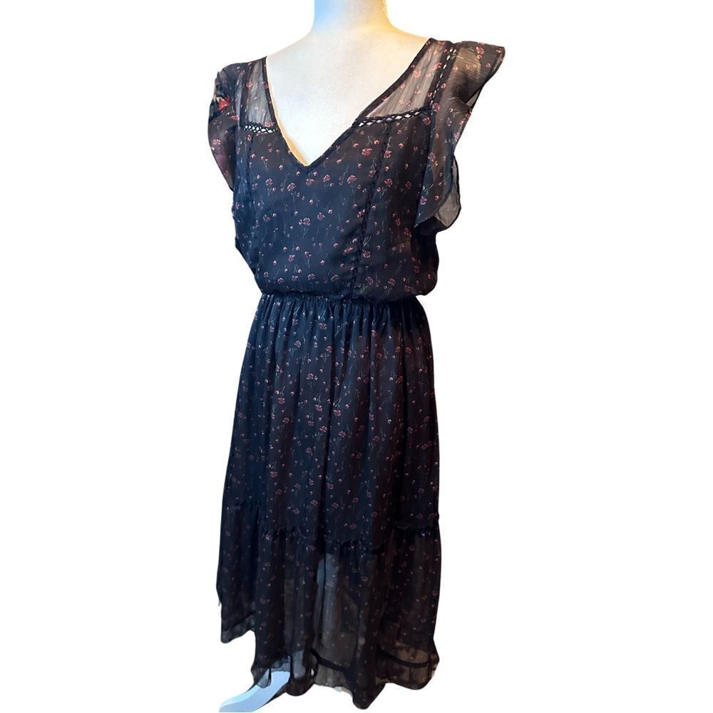 BB Dakota Cal Floral Print Dress Black Boho Size Medium